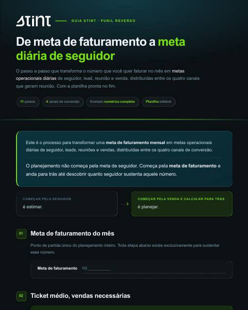Capa do Planejamento mensal de vendas da Stint