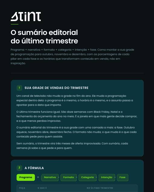 Capa do Sumário editorial do trimestre da Stint